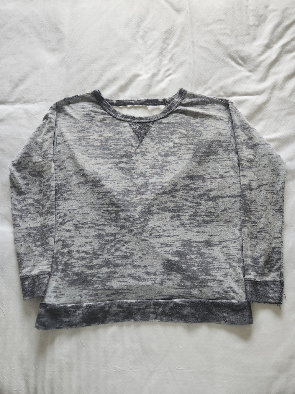 Paper Moon Gray Burnout Fleece Pullover Top Open Wrap Back Lounge Shirt Size S